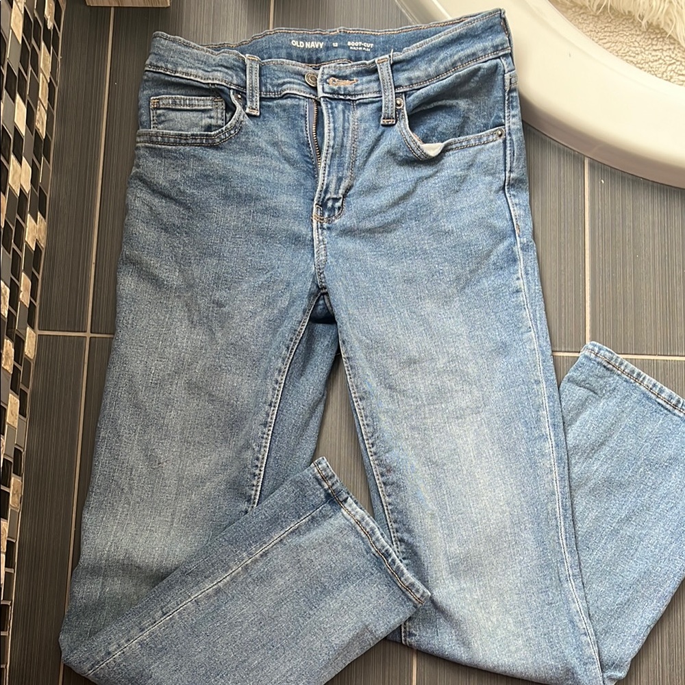 Old navy light blue denim youth boys size 12 bootcut stretch cut jeans